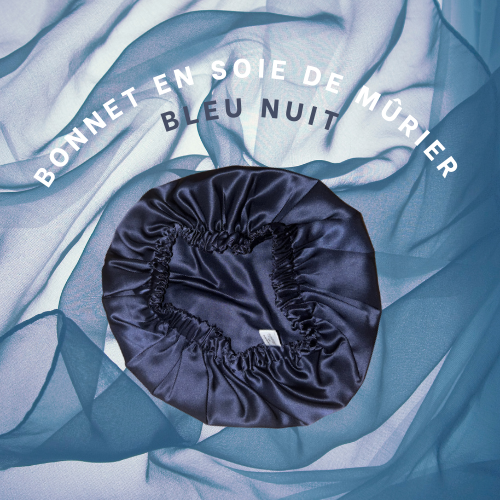 Bonnet de nuit en soie de mûrier bleu nuit